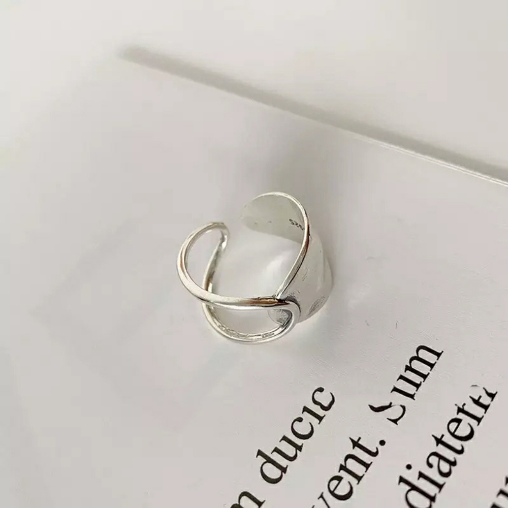 NEW Wide Abstract 925 Sterling Silver Half Spoon Ring - Picture 6 of 10